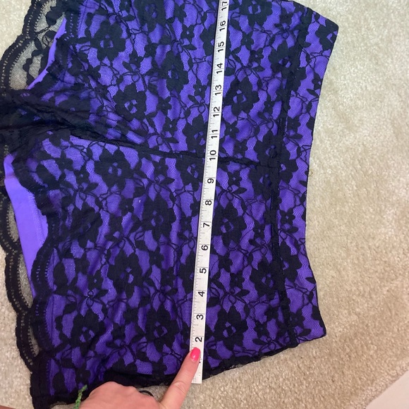 Purple with black lace shorts with back zip - Picture 2 of 5